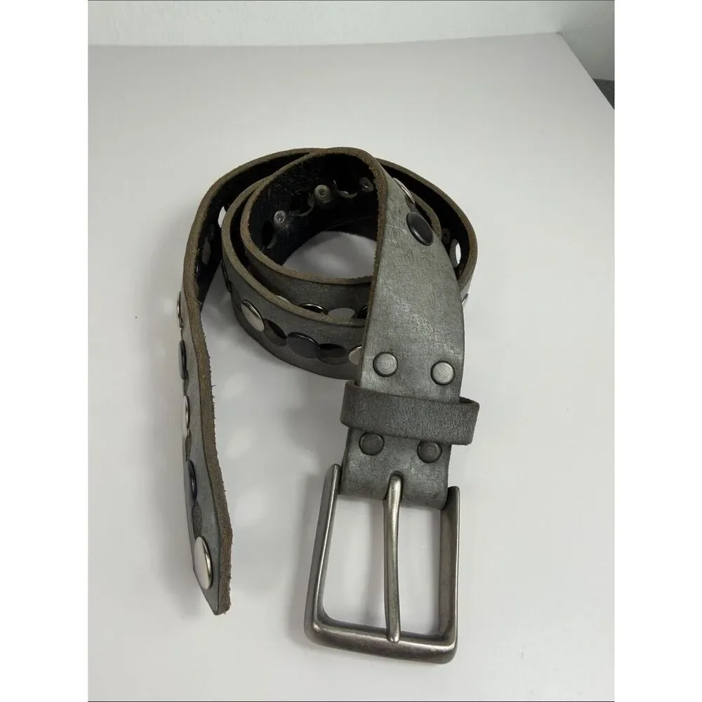 Brave Leather 1992 Gray Studded Cutout Belt Size 32 Made in Canada